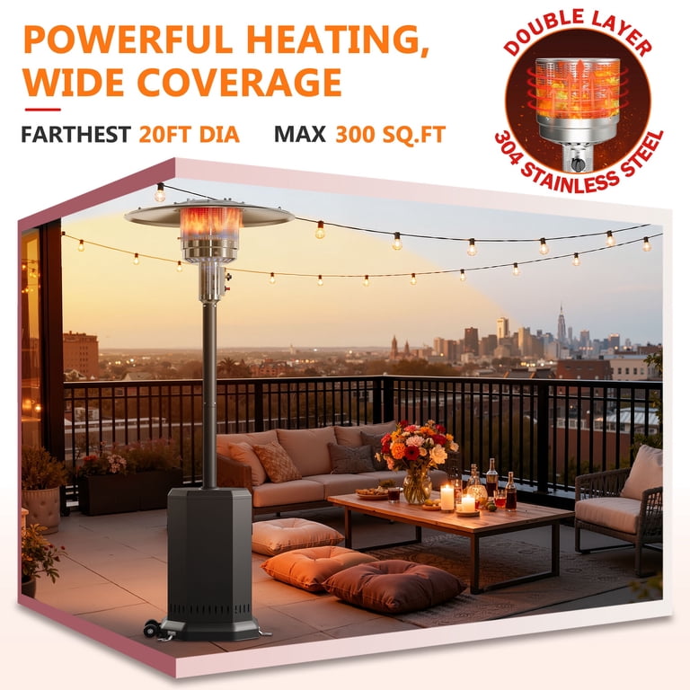 best patio umbrella heater 87in Tall Patio Heaters for Outside, 50,000 BTU Outdoor Freestanding  Heaters Stainless Steel, Propane Heater with Wheels and Fast Ignition  System,
