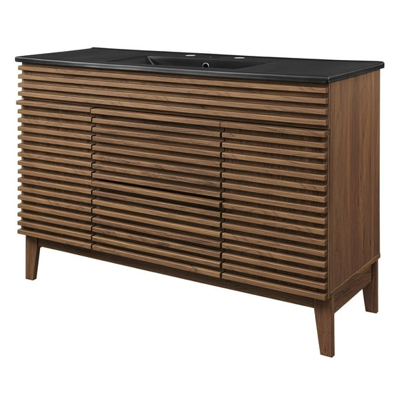 Sink Vanity Cabinet, Wood, Brown Walnut Black, Modern Contemporary Urban Design, Hotel Bedroom Bathroom Master Suite Guest