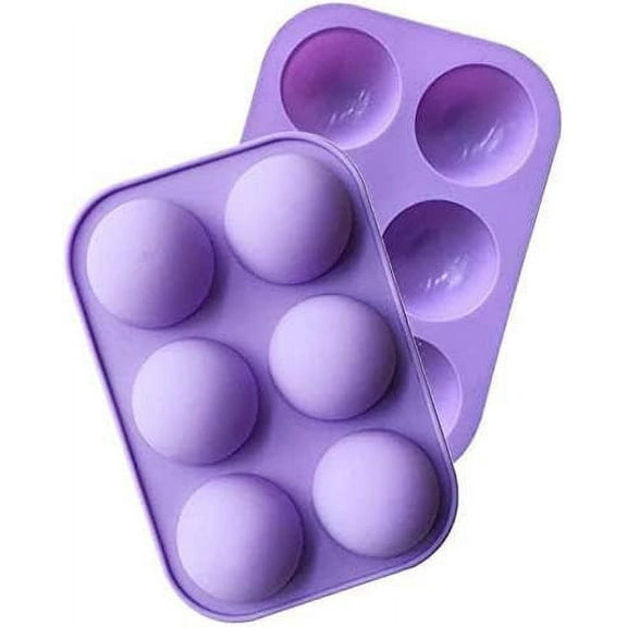 Ejiaya 2 Pack 6-Cavity Semi Sphere Silicone Mold, Baking Mold for Making Hot Chocolate Bomb, Cake, Jelly, Dome Mousse (Purple)