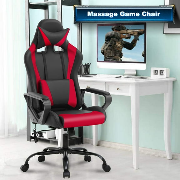 Gaming Chair Massage Computer Chair with Headrest Adjustable Office Chair Desk Chair with Armrest & Lumbar Support for Teens & Kids, Red