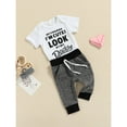 thumbnail image 3 of Canrulo 2pcs Newborn Baby Boys Clothes Letter Printing Short Sleeve Romper Tops Pants Set Gray Black 0-3 Months, 3 of 7