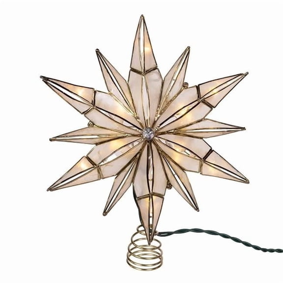 Kurt S. Adler 10.5 in. 10-Light 12 Point Capiz Star with Center Gem Tree Topper - Gold