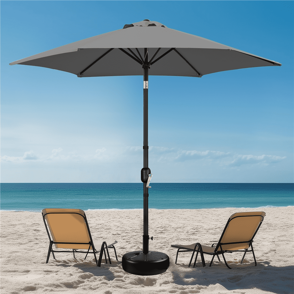 Renwick 9 Ft Outdoor Patio Umbrella with Push Button Tilt and Crank, Gray