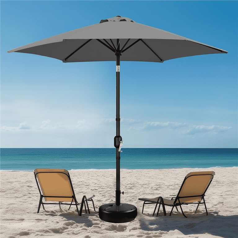 9 ft gray patio umbrella Renwick 9 Ft Outdoor Patio Umbrella with Push Button Tilt and Crank, Gray