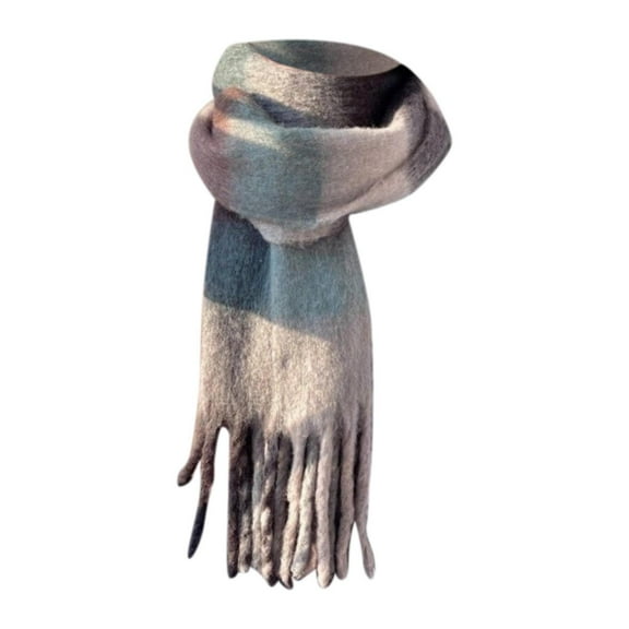 Women Woven Knitted Scarf With Colourful Check Pattern And Long Thick Fringes Warm Winter