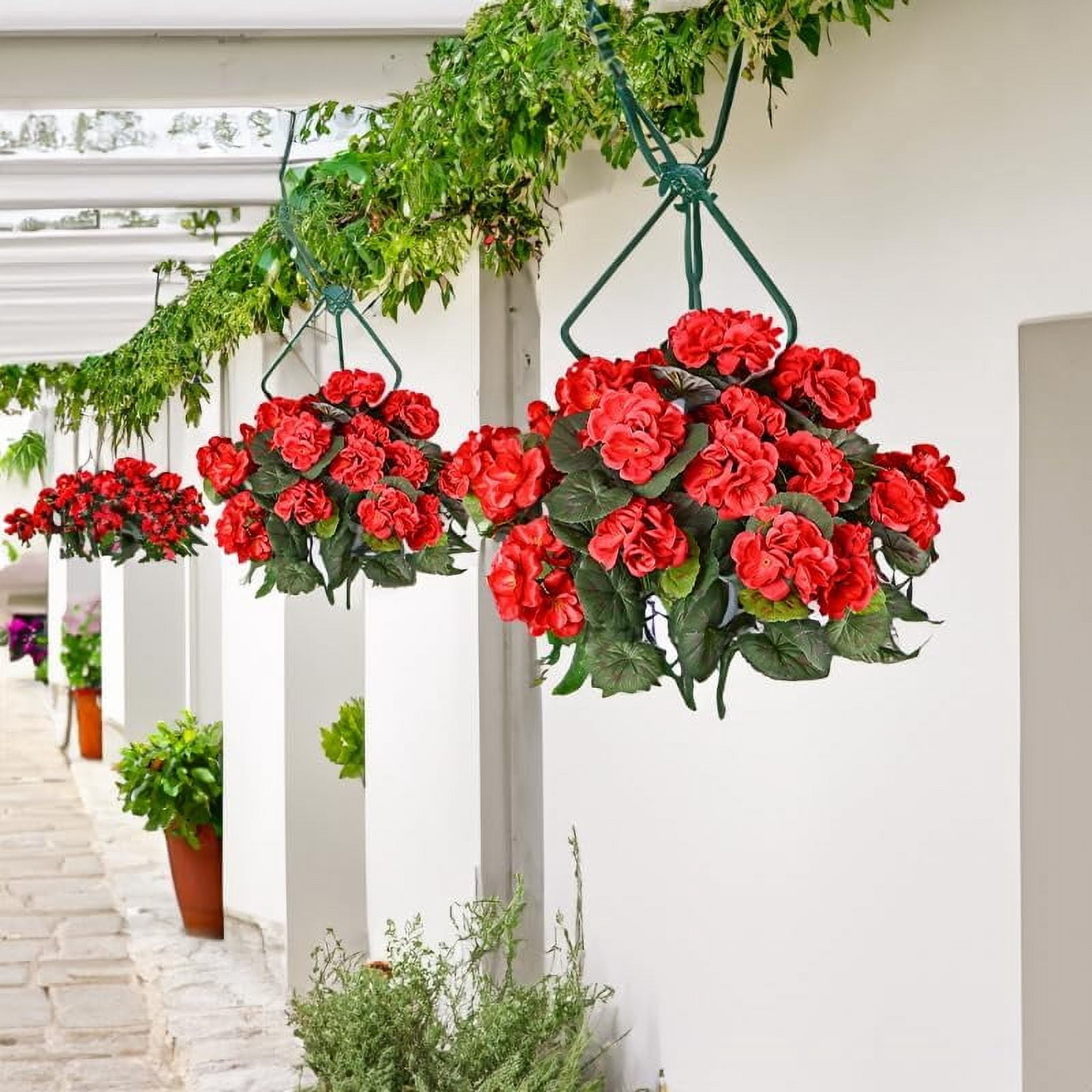 4 Packs Artificial Flowers for Outdoor 14'' Red Geranium Silk Flowers UV Resistant Garden Plants Bush Faux Flowers for Home Wedding Kitchen Table Centerpieces Grave Cemetary Vase Decor