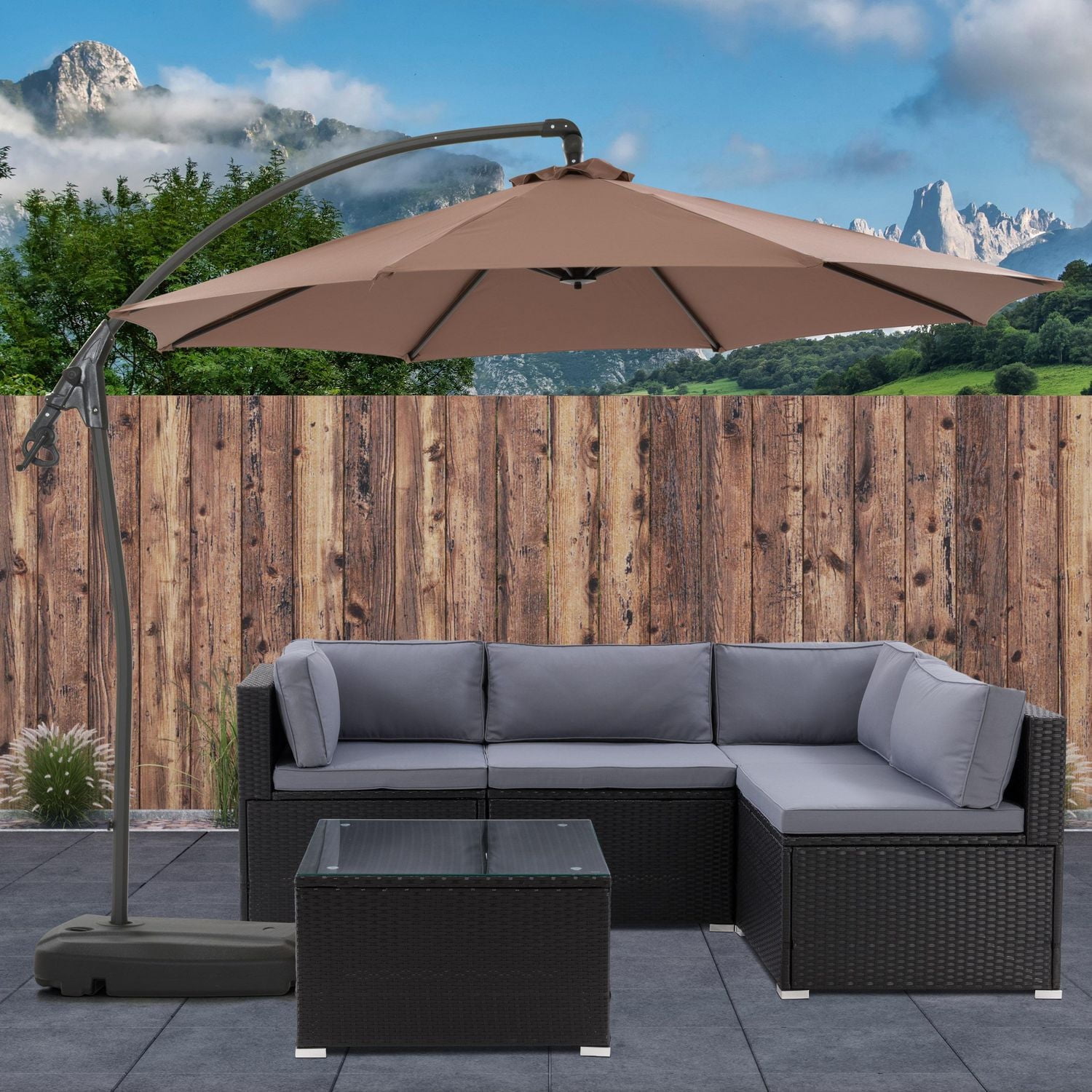 Parasol de terrasse en porte-à-faux CorLiving Endure de 9,5 pieds avec base à roulettes remplissable et cadre en aluminium et acier