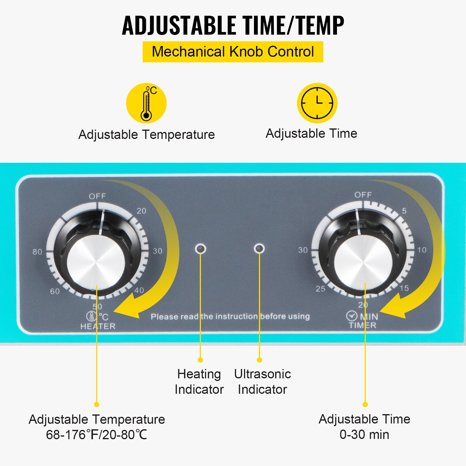 VEVORbrand Knob Ultrasonic Cleaner 3L 40kHz Ultrasonic Cleaning Machine Knob Control 304 Stainless Steel Ultrasonic Cleaner Machine with Heater & Timer for Cleaning Jewelry Eyeglasses Watches