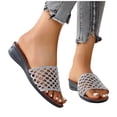 thumbnail image 4 of CQONEPT Womens Fashion Casual Spring And Summer Comfortable Woven Hollow Breathable Round Toe Open Toe Thick Wedge Heel Slippers Silver 38, 4 of 6