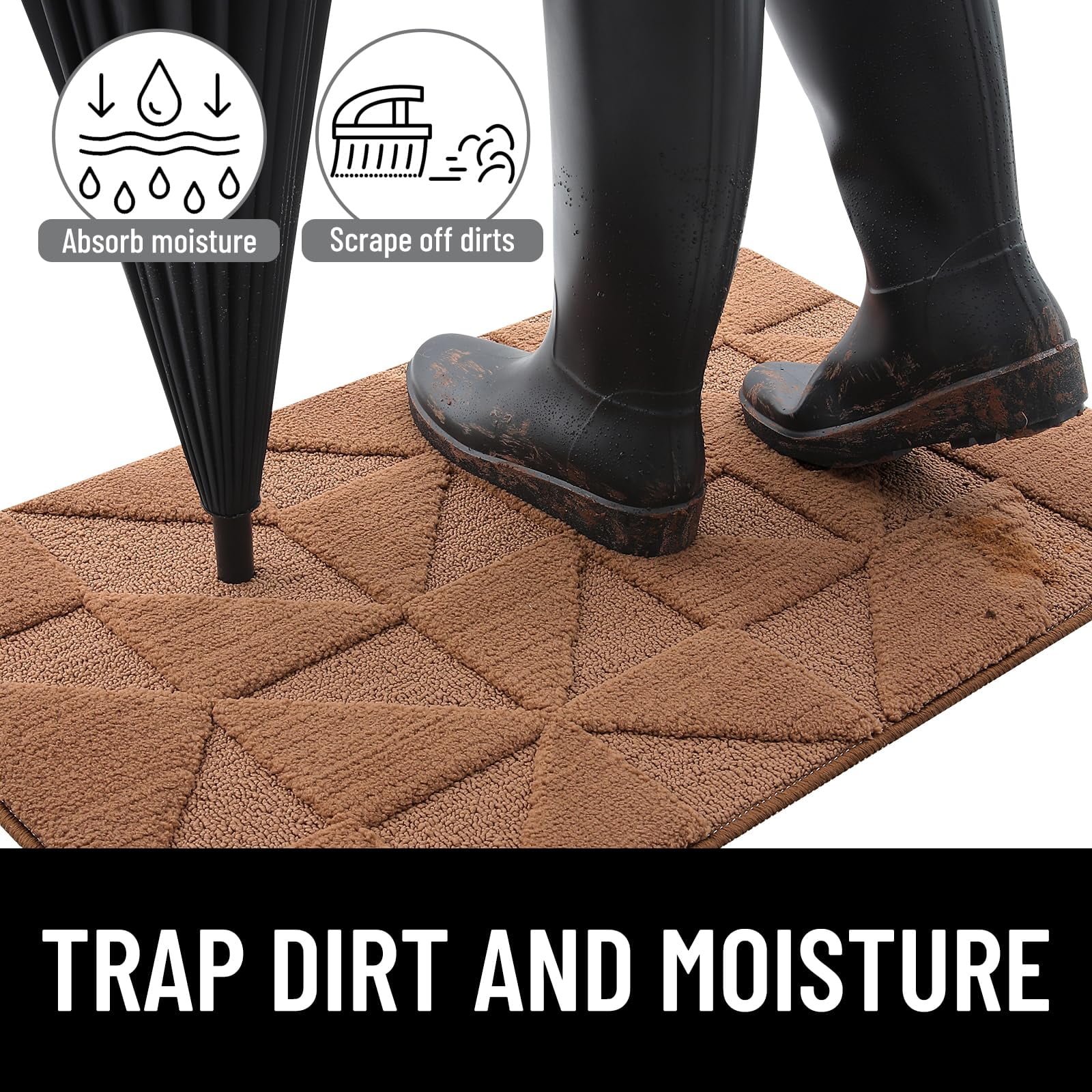 Buganda Indoor Doormats, Absorbent Trapper Dirt Door Mats, Non Slip Low Profile Inside Doormats for Entryway, 20x32, Brown