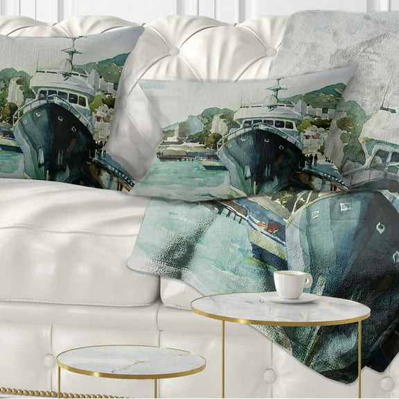 Designart Yacht in Port Yalta - Landscape Printed Throw Pillow - 12x20