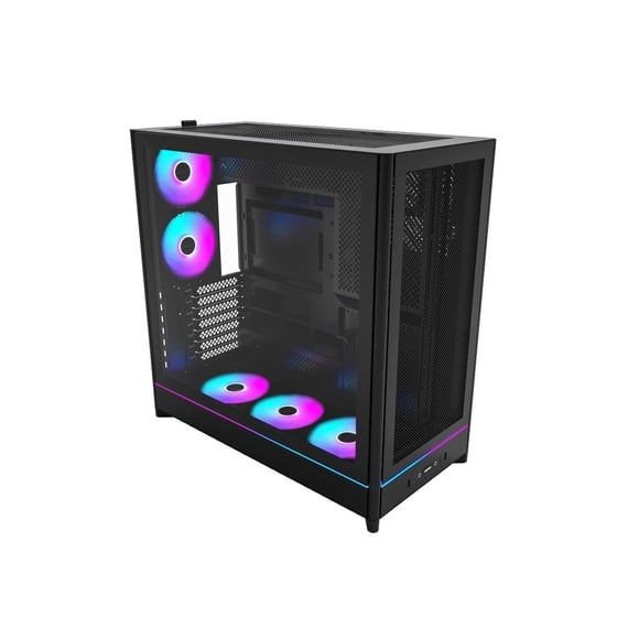 MONTECH HS01 PRO, ATX Mid-Tower PC Case, Gaming PC, High-Airflow, Reversible Layout, Mesh Front Panel, 5x ARGB PWM Fan Pre-Installed, Sink-in Design, Toolless Panels, Black