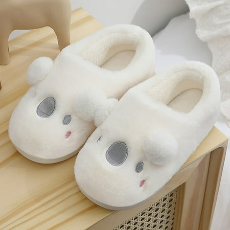 

CoCopeanut Cartoon Koala Design Winter Women Men Plush Warm Cotton Slippers Indoor Slippers Furry Warm Non-slip House Couples Flat Shoes