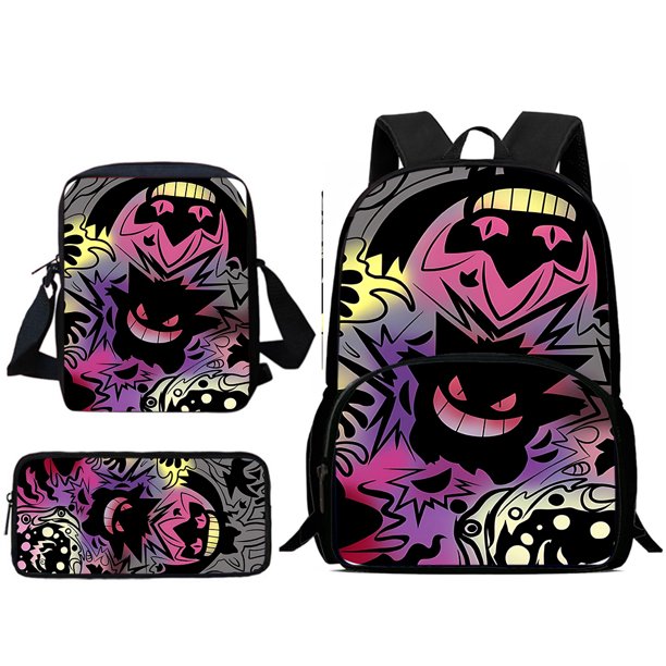 Gengars-Conjunto de 3 piezas de Anime para niños y niñas, mochila de hombro, estuche para lápices, mochilas escolares de gran capacidad, el mejor regalo
