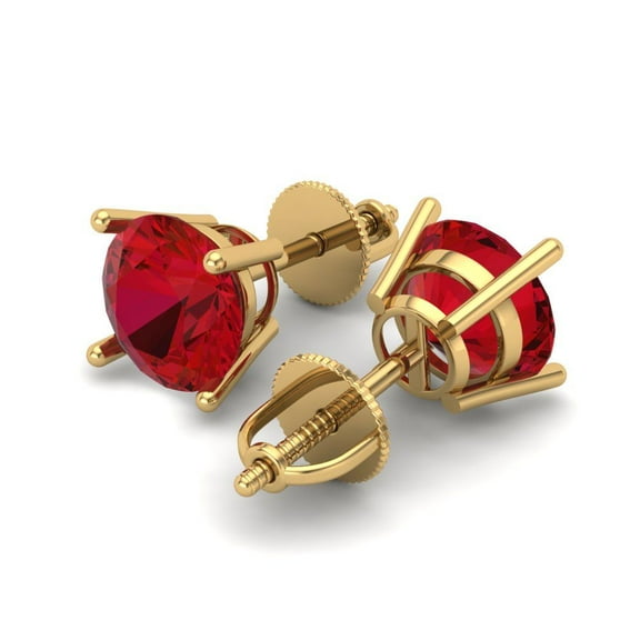 4 Ct Round Cut Studs Red Ruby 18K Yellow Solid Solid Gold Everyday Dainty Earrings Screw Back