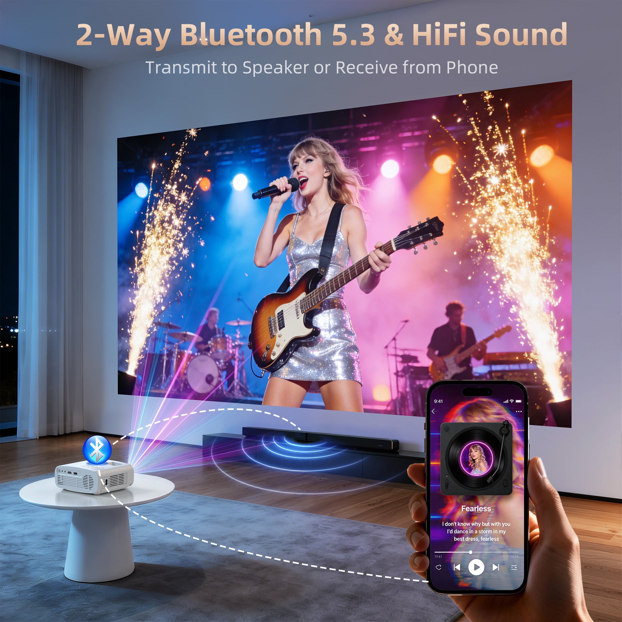 CEBORY 5G WiFi Projector With Bluetooth, Native 1080P Outdoor Movie Projector (Projector Screen and Tripod Included), Mini Portable Video Projector Compatible With HDMI/ USB/ AV/ Smartphone/ TV Stick