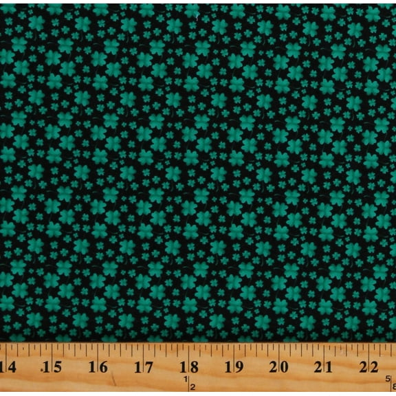 Cotton Shamrocks Four-Leaf Clovers Saint Patrick's Day Lucky Gnomes Mini Clovers Black Cotton Fabric Print by the Yard (12662-12)