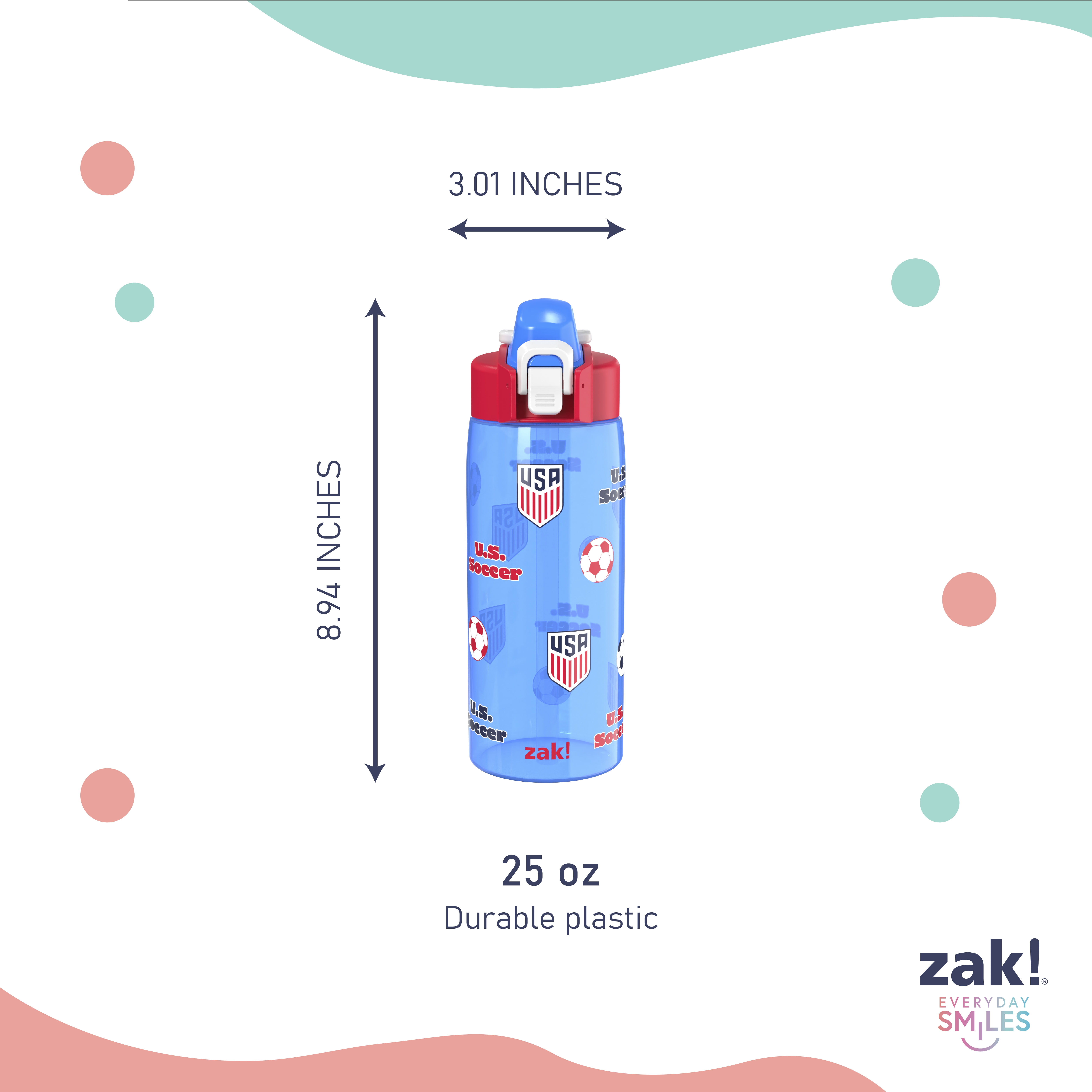 Zak Designs US Soccer Jubilation 25oz Durable Plastic Water Bottle with Handle, Blue