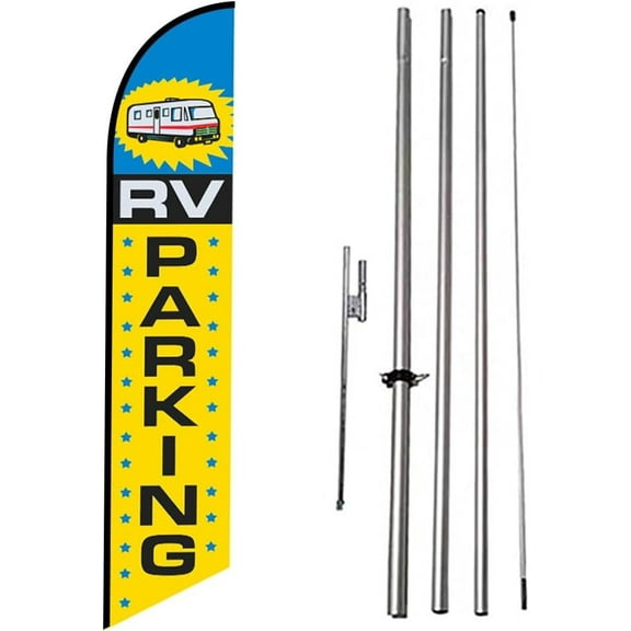 RV Parking Advertising Feather Banner Swooper Flag Kit with Flag Pole and Ground Stake