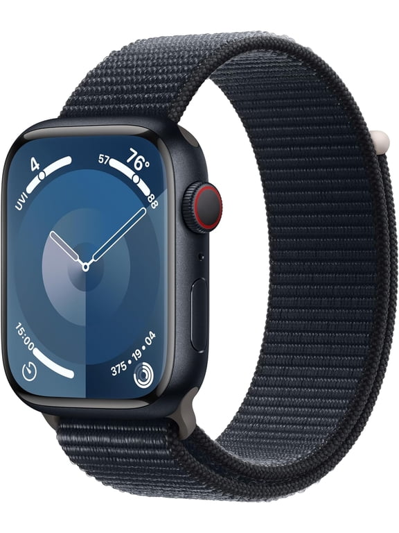 Pre-Owned Apple Watch Series 9 (GPS + Cellular) 45mm Midnight Aluminum Case with Midnight Sport Loop, 36 Hours Battery Life, 1 Each