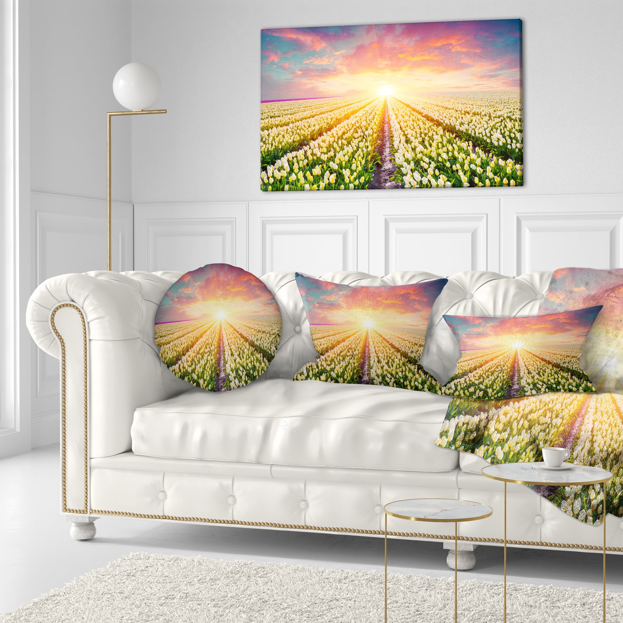 Designart Blooming White Tulips - Landscape Photo Throw Pillow - 12x20