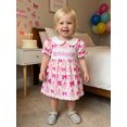thumbnail image 4 of BemeyourBBs Toddler Baby Girls Birthday Dress Outfit 1 2 3 4 Years Birthday Clothes Cake Bow Print Short Bubble Sleeve Peter Pan Collar Summer Smocked Dress, 4 of 9