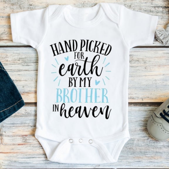 Baby Bodysuit BELLA CANVAS Hand Picked For Earth By My Brother In Heaven, In Loving Memory, Rainbow Baby, Heaven Sent, Brother Memorial, Pregnancy Announcement