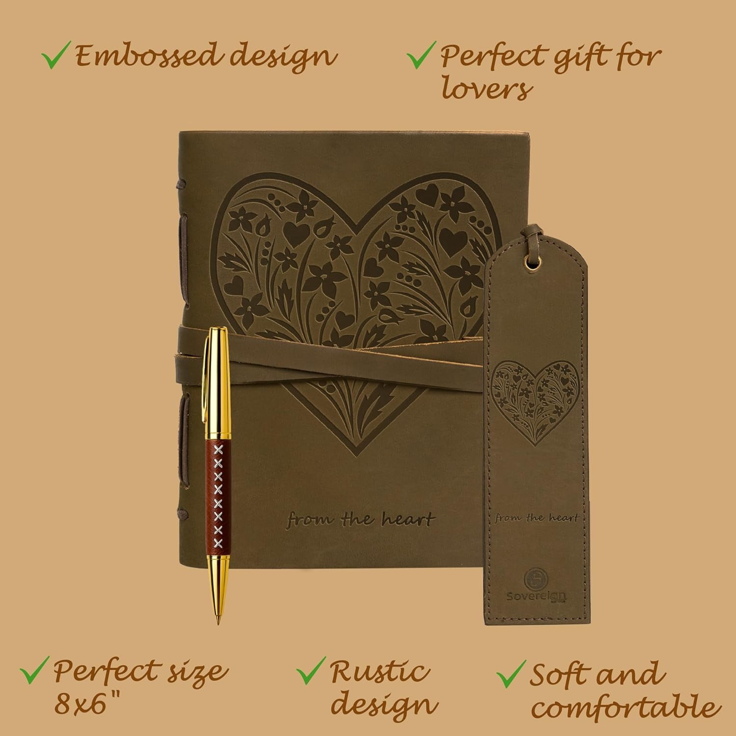 Heart Embossed Leather Journal Gift Set with Pen & Bookmark for Men Women