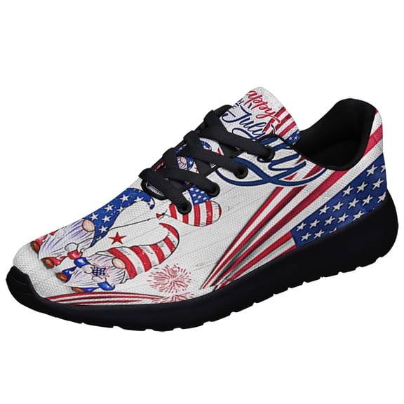 Patriotic Shoes Gnomes Happy 4th Of July Print Sneakers Lightweight Comfortable Running Shoes for Men Women Black Size 3.5