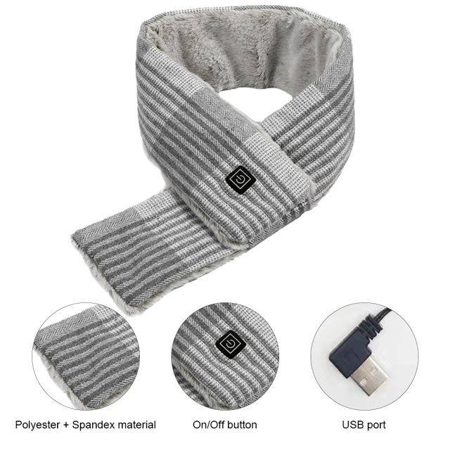 Bufanda térmica eléctrica con carga USB, 3 niveles de calefacción para hombres y mujeres (gris claro)