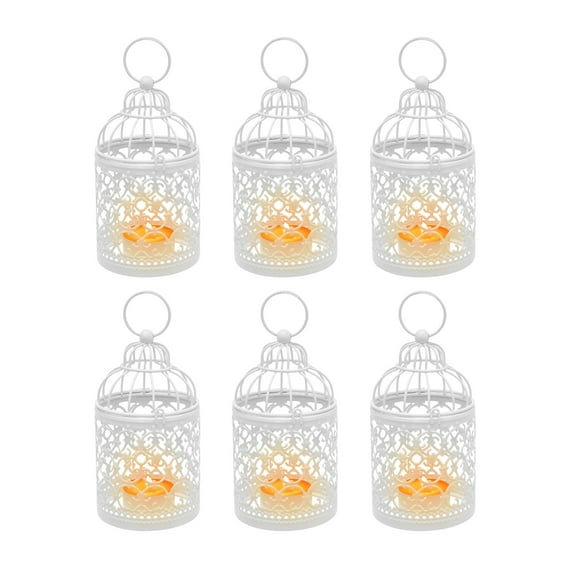 6 Pcs Wedding Centerpieces Decorative Candle Lanterns Bird Cage Metal Hollow Out Decorative Birdcage Iron Candle Holder Hanging Lantern
