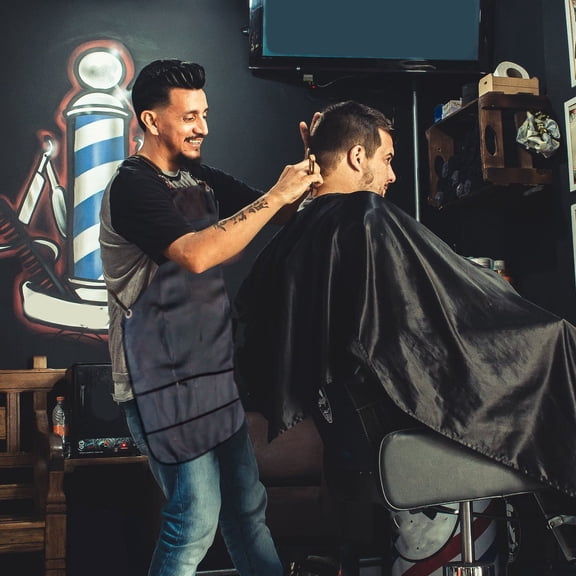 Homoyoyo Men's Barber Apron Black PVC Haircut Styling Cape with Pockets for Salon and Home Use