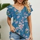 thumbnail image 3 of Mujeres V cuello camisetas verano elegante impresión doble volantes suelta mujeres manga corta casual verano tops Lily XL, 3 of 6