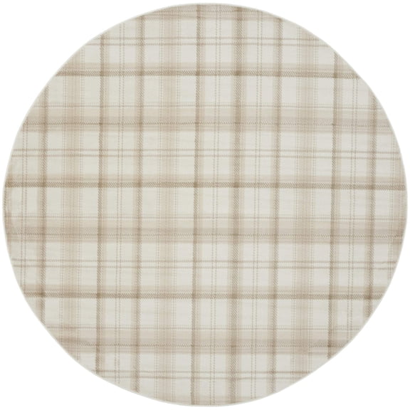 8' Ivory Plaid Power Loom Round Rug