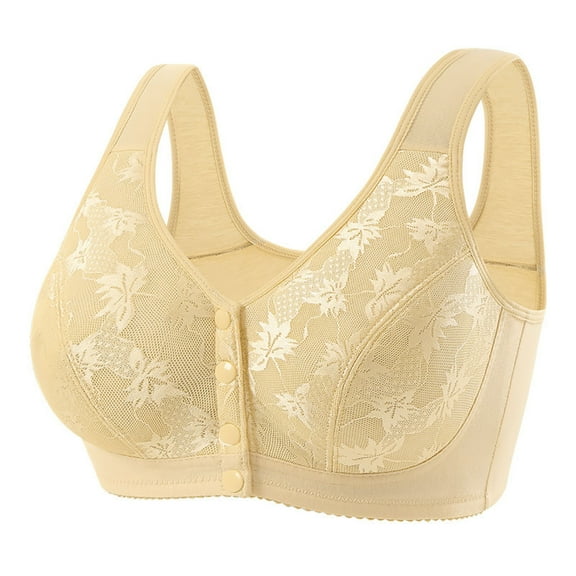 LLYWEY Bras for Older Women Front Closure Full Coverage Wireless Bras Snap Front Padded Bralette