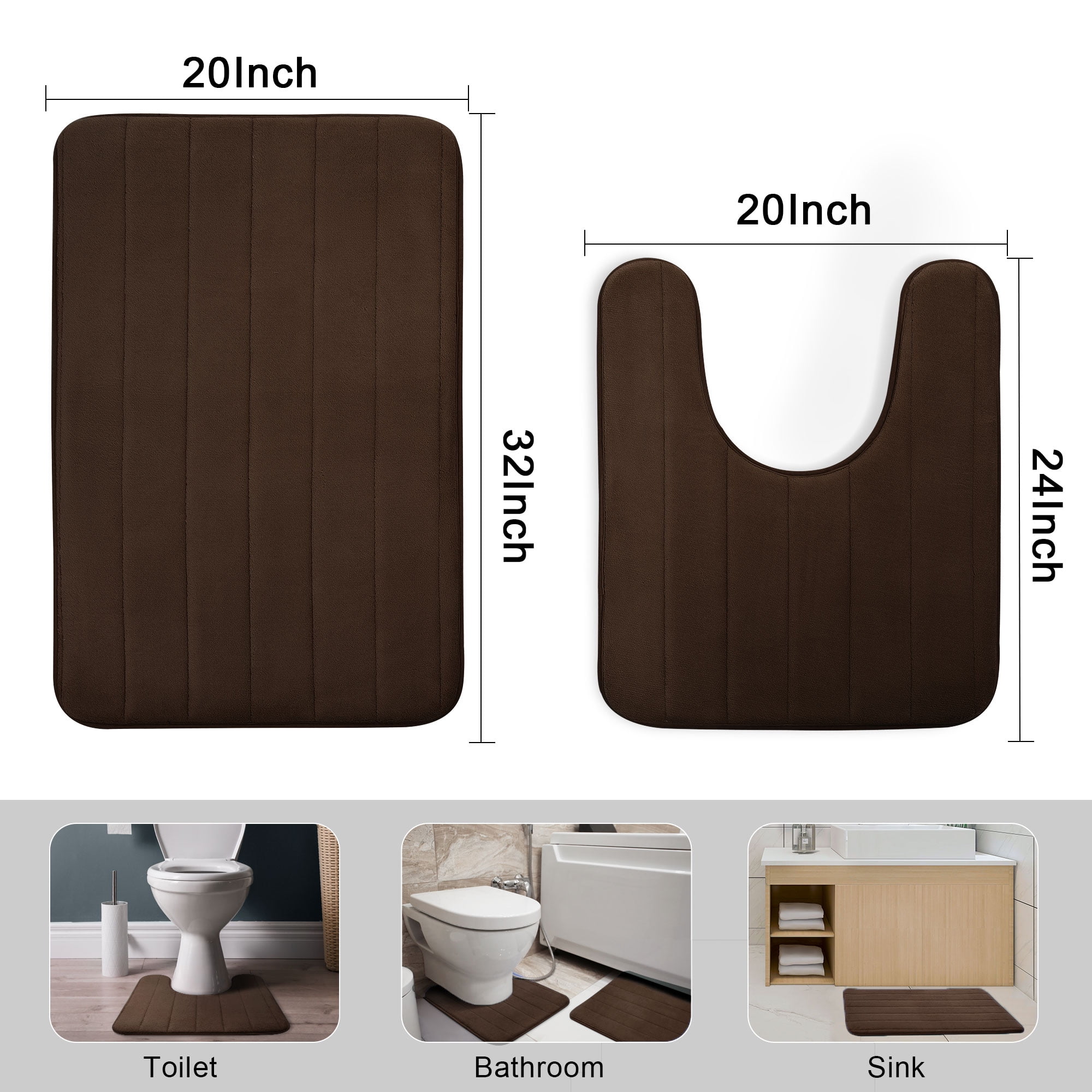 Unique Bargains 2-Pack Memory Foam Non-slip Washable Bath Toilet Pads Mats Rug Coffee 32"x20"