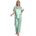 thumbnail image 6 of DAKIMOE Silk Satin Pajamas Set for Women Two-Piece Short Sleeve Shirt with Long Pajama Pant Set Soft Button Down Loungewear Nightwear Pjs Sleepwear for Women, 6 of 9