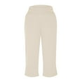 thumbnail image 3 of ABSUYY Womens Capris Petite Leggings Stretch Casual with Pockets Pants for Women Ladies Beige S Capris Comfortable Capri Pants for Women, 3 of 8