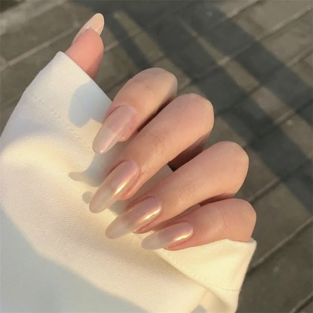 Medium and Long Fake Nails Gold Transparent Wearing Nail Stickers