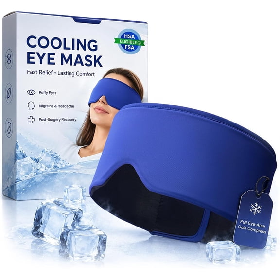 Cold Compress Eye Mask for Puffy Eyes, FSA HSA Eligible Cooling Gel Sleep Mask for Migraine Relief, Reusable Weighted Eye Mask for Dark Circles, Eye Care and After Surgery, Blue