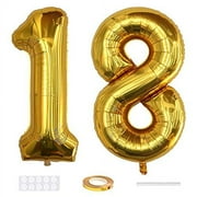 Xihuimay Number 18 Balloons 40 inch Digital Balloon Alphabet 18 Birthday Balloons Digit 18 Helium Balloons Big Balloons for Birthday Party Supplies Wedding Bachelorette Bridal Shower, Gold Number 18