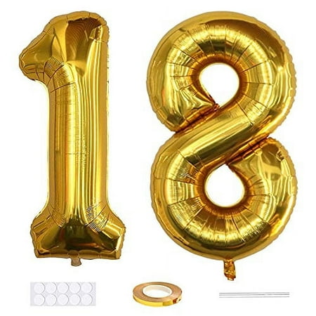 Xihuimay Number 18 Balloons 40 inch Digital Balloon Alphabet 18 Birthday Balloons Digit 18 Helium Balloons Big Balloons for Birthday Party Supplies Wedding Bachelorette Bridal Shower, Gold Number 18