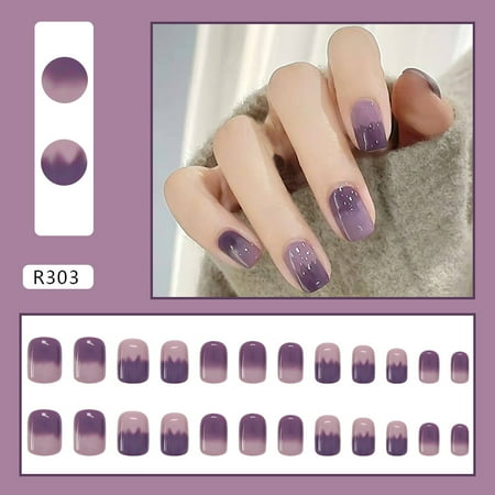 

24PCS Taro Purple False Nails Girls Sweet Style Short Press on Nails Wearable Finished Nail Piece with Glue