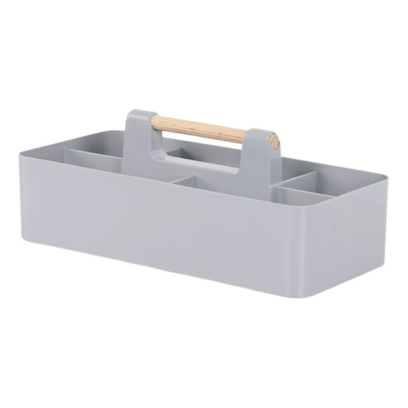 SouMaox Desktop Storage Organizer, Multi Compartment Tray, Wooden Handle Caddy, Sorting Small Items for Home Office Dressing Table Surface