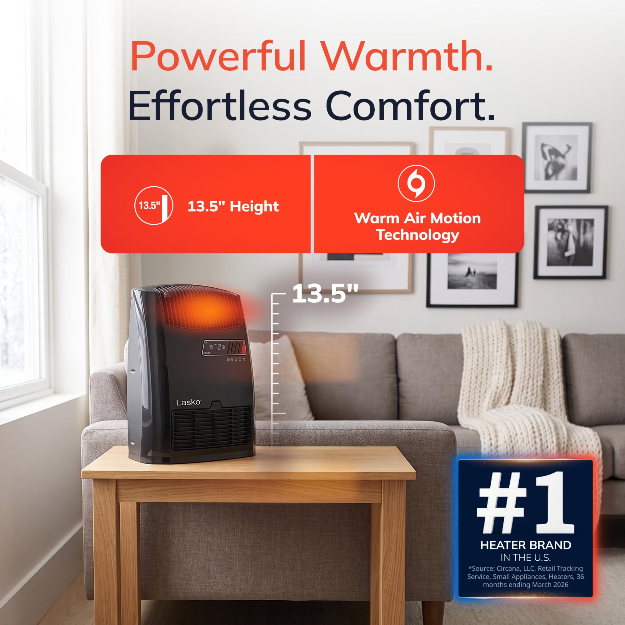 Portable Lasko 13.5 1500W Fan & Ceramic Space Heater, Indoor, with