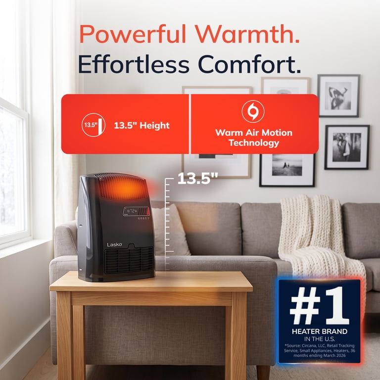 Portable Lasko 13.5 1500W Fan & Ceramic Space Heater, Indoor, with