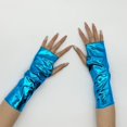 thumbnail image 4 of Ljudmp Womens Shiny Metallic Half Finger Gloves Fingerless Opera Gloves with Thumb Hole for Rave Party Costume Performances Wedding Evening Sky Blue, 4 of 4
