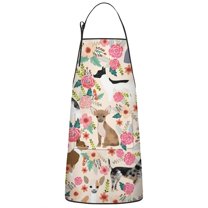 Chihuahua Dog and Flower Apron-Garden Aprons for Women with Pockets-Cotton Linen Waterproof Kitchen Cooking Gardening Aprons Adjustable for Kitchen,Cooking,BBQ and Salon 33x27 Inch