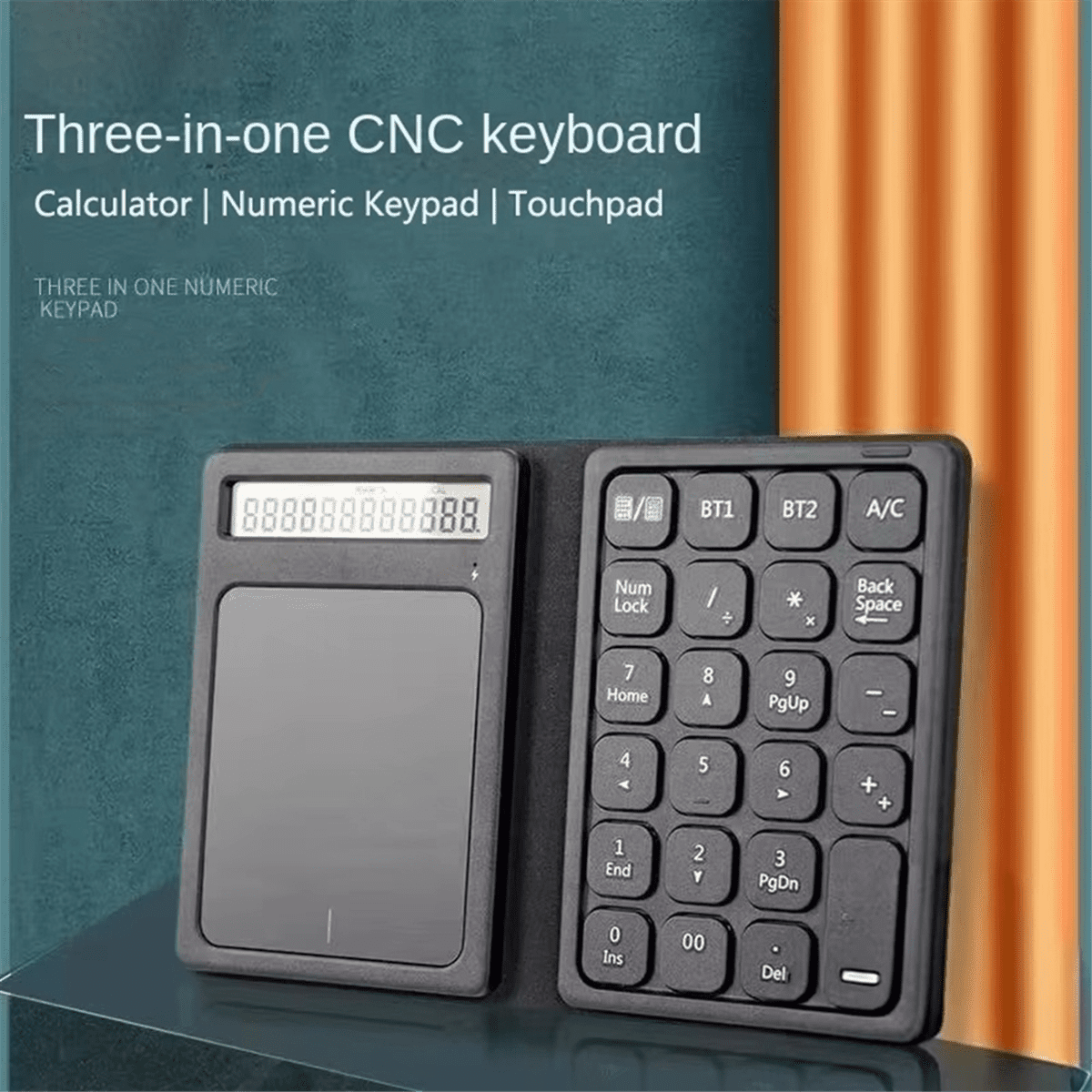 Foldable Bluetooth Numberic Keyboard with Touchpad Portable 3in1 Calculator Wireless Number Keypad for PC Laptop,1 x Bluetooth Numberic Keyboard,Black