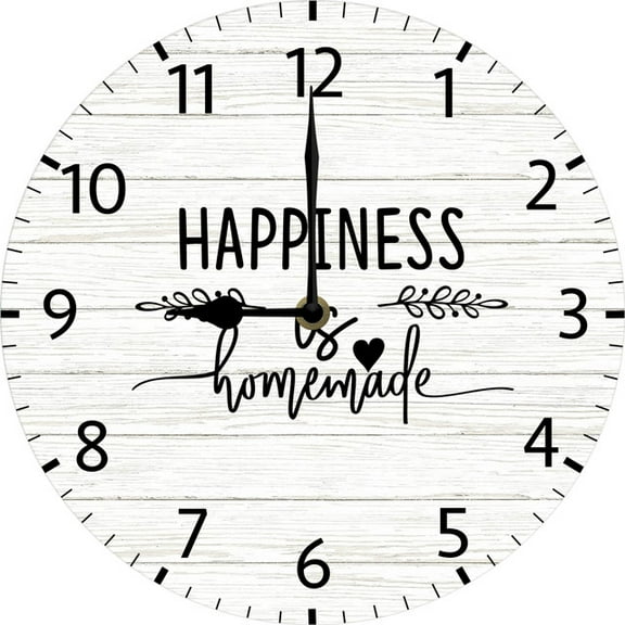 Happiness is Homemade Wall Clock for Kitchen Coffee Bar Farmhouse Kitchen Sign 10 Inch Silent Battery Operated Wood Clocks for Dining Room Bar Non Ticking Easy to Read